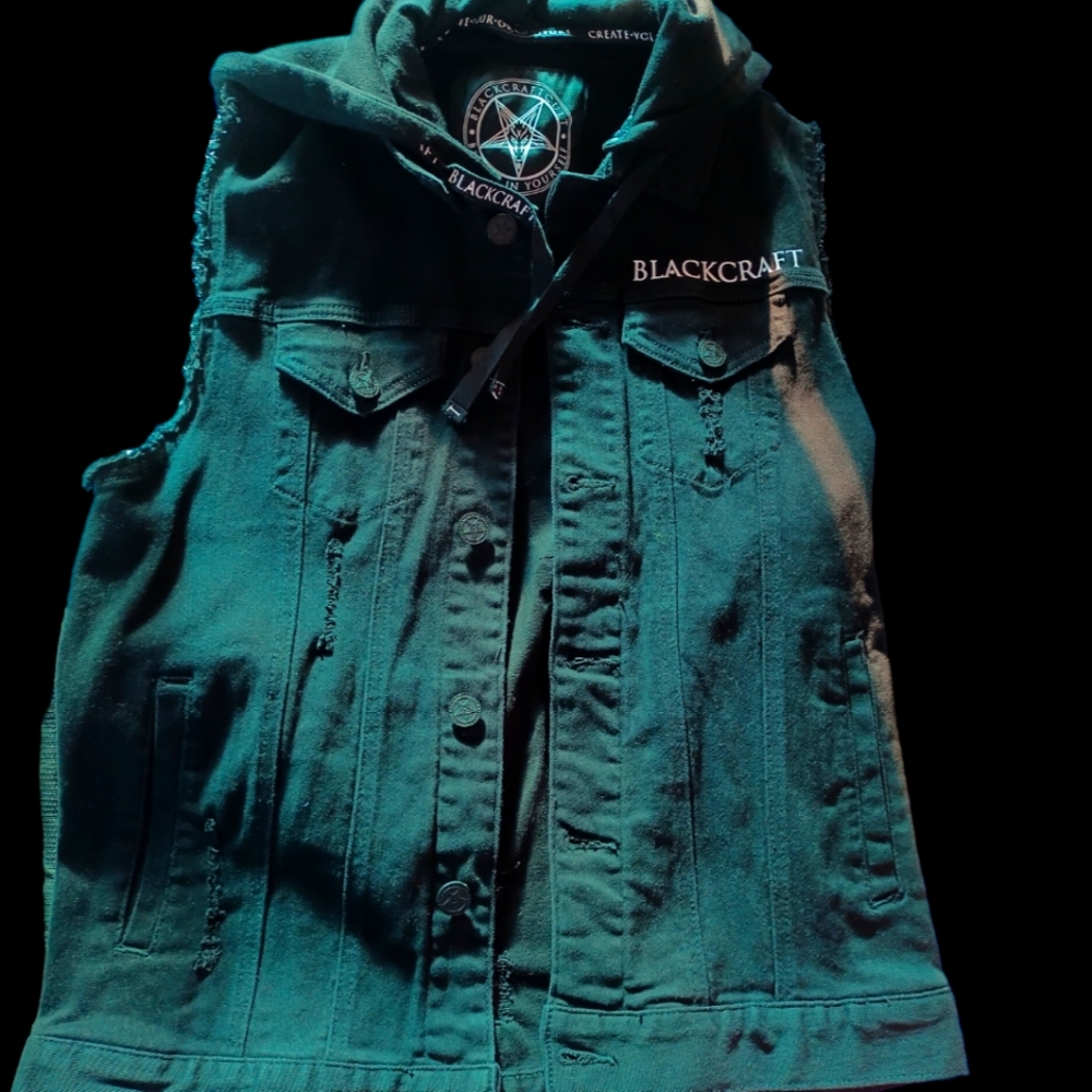 Blackcraft cult hoodie denim sleeveless jacket sz small
